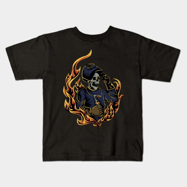 Welder Skull 2 Kids T-Shirt by damnoverload